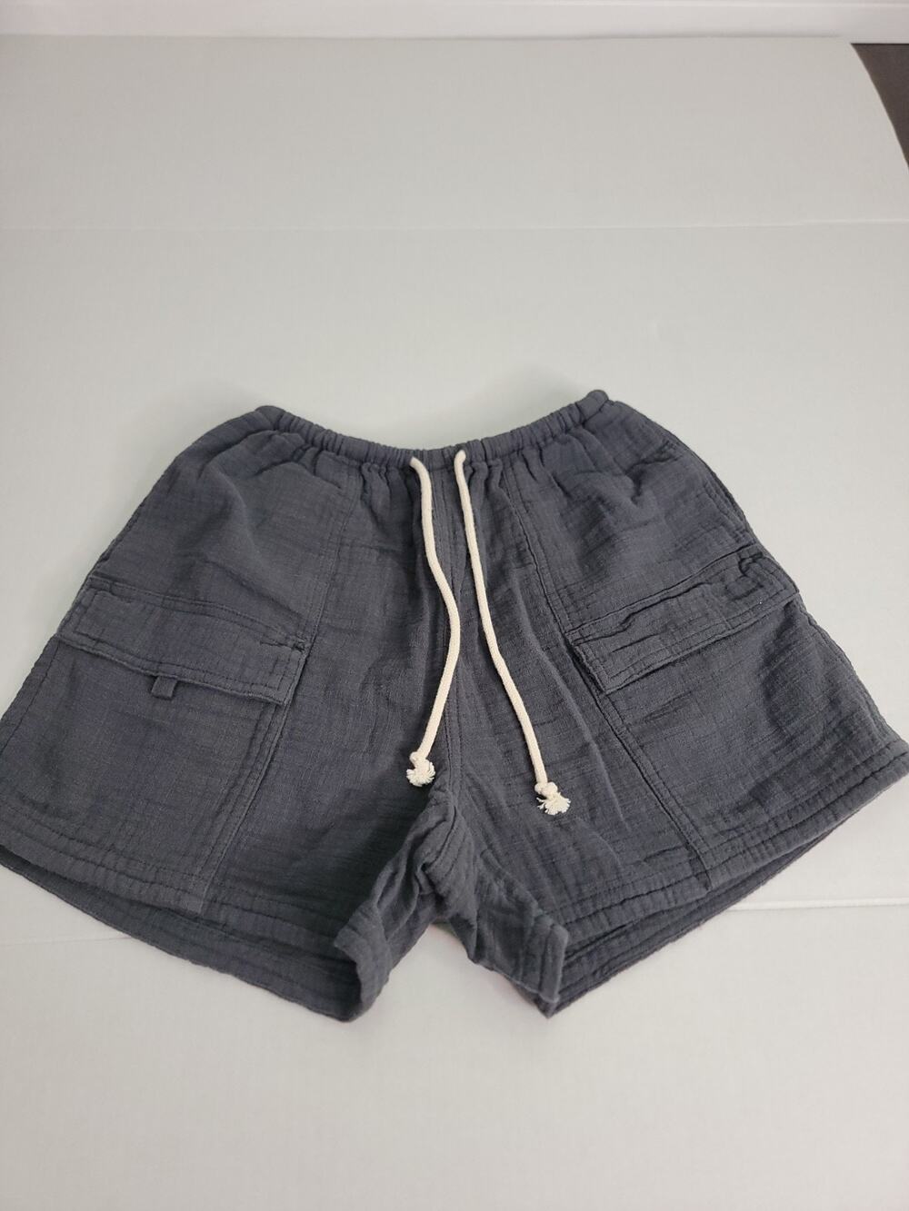 Aerie Gauze Cargo Shorts S Gray Cotton Pull-On Drawstring High Rise Gorpcore NEW